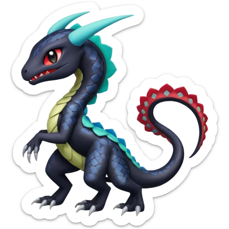 Colorful Exotic Meloetta-Salandit-Darkra-Stitch-Fakémon-creature-hybrid sticker