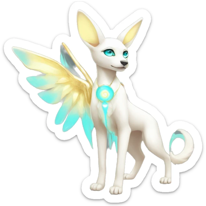 Shiny White Angelic Godly Ethereal Electric Albino Umbreon. cyan eyes and cyan markings. Golden Anubis-rings. full body sticker