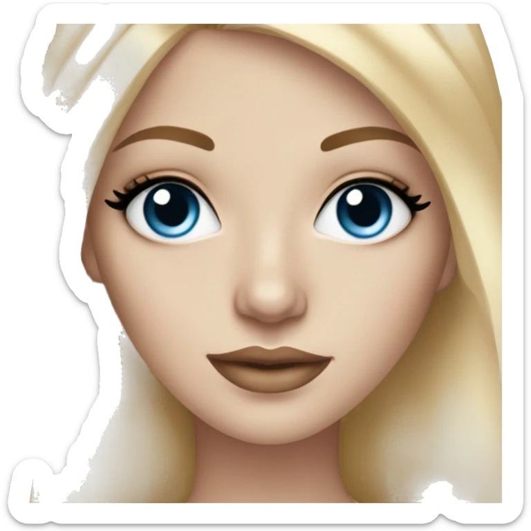white girl with blue eyes and blonde straight hair wearing lashes and glam makeup sticker