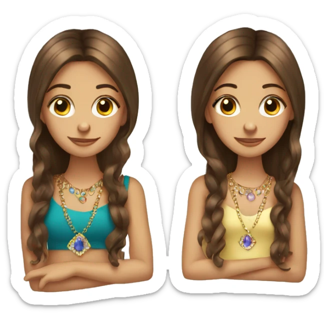 Brown hair teen girls twins with jewelry pretty  sticker