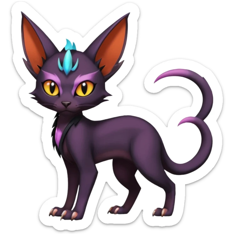 Black edgy Noivern-Noibat-Torracat-Sphynx-Lykoi-Caracal-cat-Fakemon-fusion-hybrid-creature sticker
