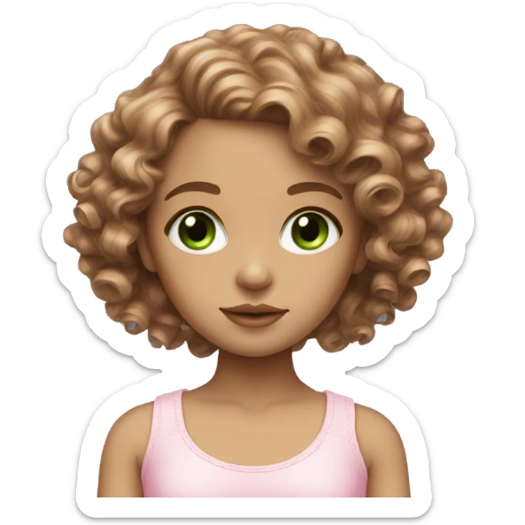 Green doll eyes, brown hair wavy curly, feminine, pink, girl, angelic sticker