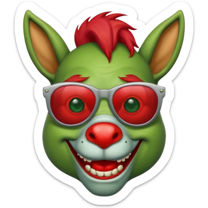 Zombie donkey with sun glasses and red hair and joker nose hungry  sticker