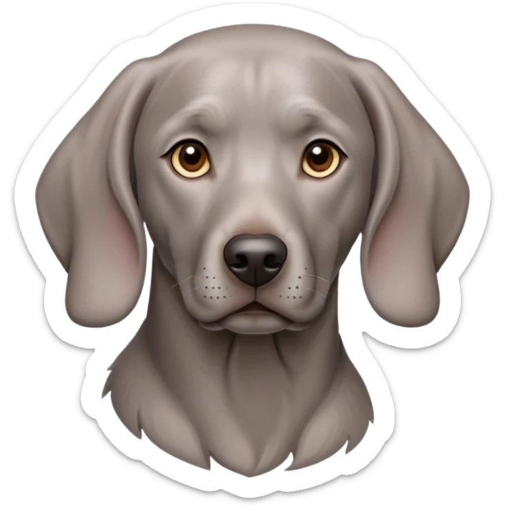 cinematic-noble-weimaraner-portrait-emoji,-poised-and-regal,-with-a-strong,-athletic-build-and-a-lustrous,-well-groomed-grey fur,-deep-set-soulful-brown-eyes,-simplified-yet-sharp-and-sophisticated-features,-highly-detailed, sticker