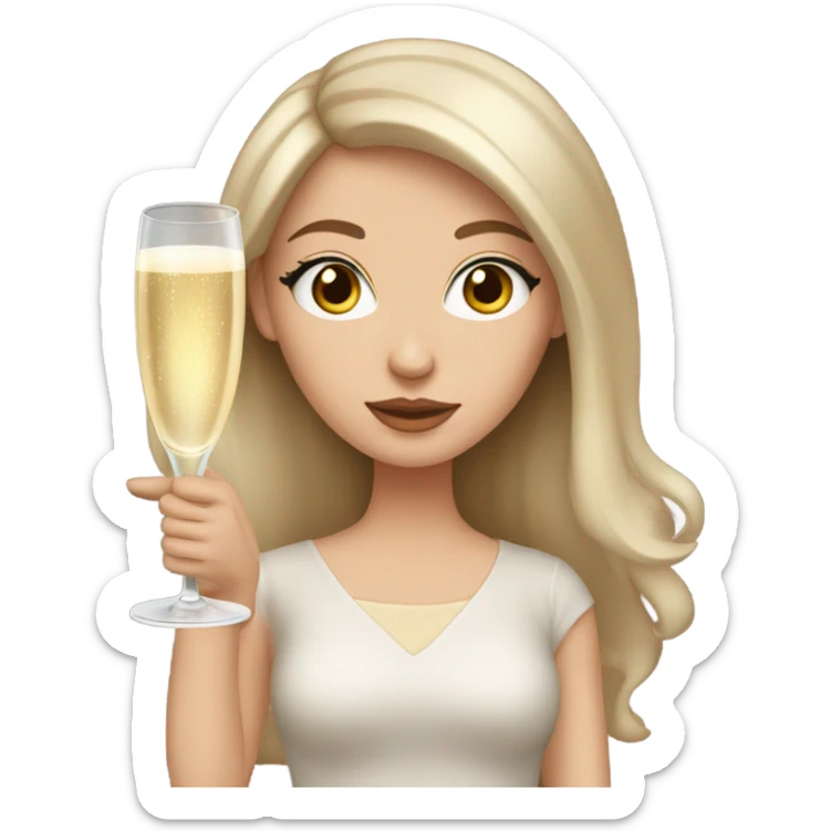 White girl with long dark brown hair and brown eyes with glass of champagne  sticker