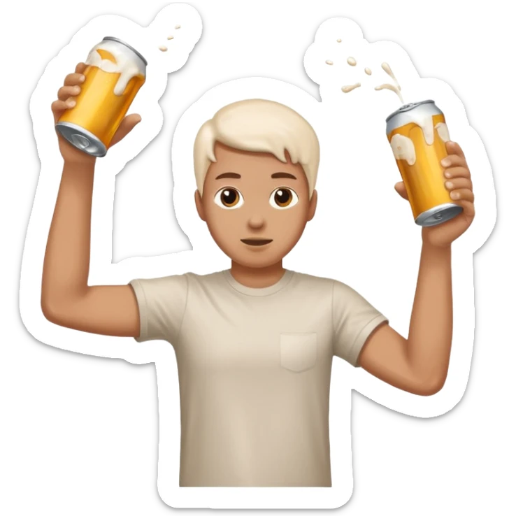 throwing beer can with the arm up in the air with spills from the can sticker