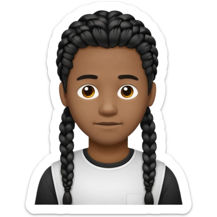 Hazme un emoji de un hombre negro con trenzas cortas, camiseta blanca y una pequeña perilla sticker