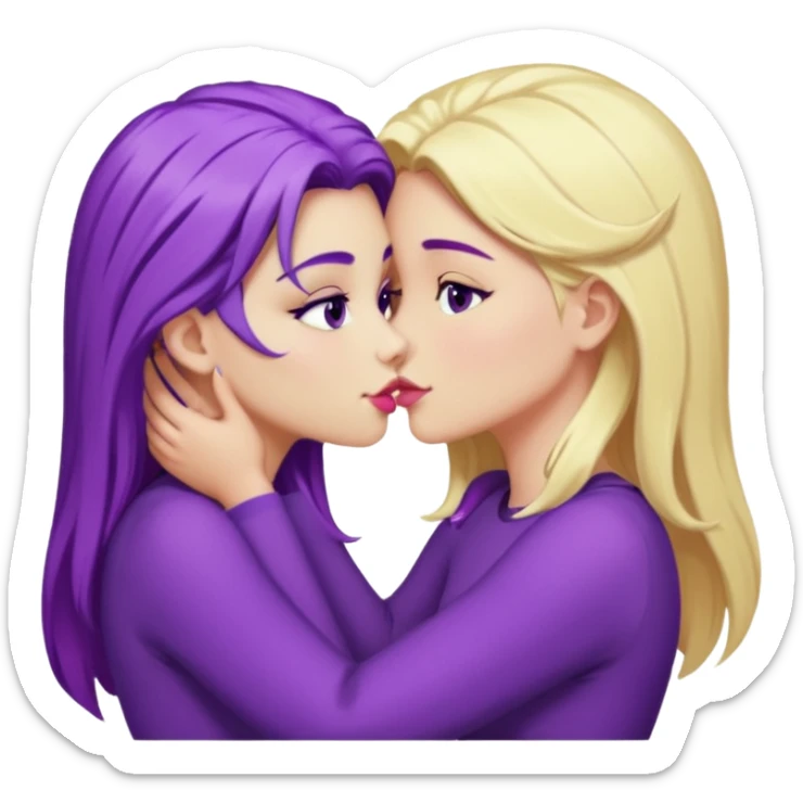 A blonde girl kissing a purple haired girl sticker