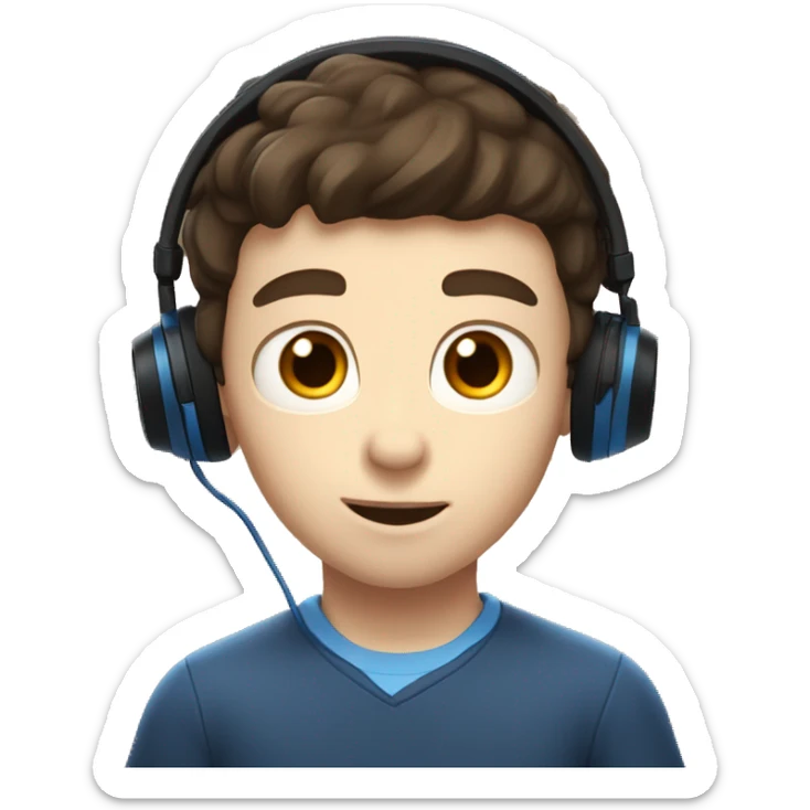 white boy with dark brown hair, blue eyes, with gamer headset, lightning a candle sticker
