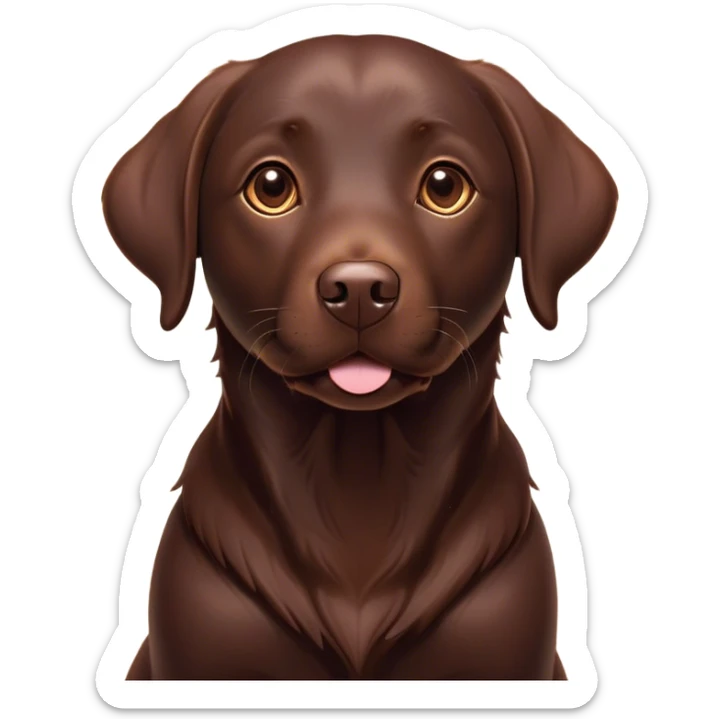 Cinematic Cute Chocolate Labrador Portrait Emoji, Head tilted playfully and inquisitively, featuring a sleek chocolate Fur with a lustrous sheen, round, sparkling brown eyes filled with curiosity, Simplified yet irresistibly adorable features, highly detailed, glowing with a warm, friendly glow, high shine, affectionate and spirited, stylized with a touch of whimsy, bright and endearing, soft glowing outline, capturing the essence of a mischievous yet loving companion, so playful it feels like it could dash out of the screen and into your arms! sticker