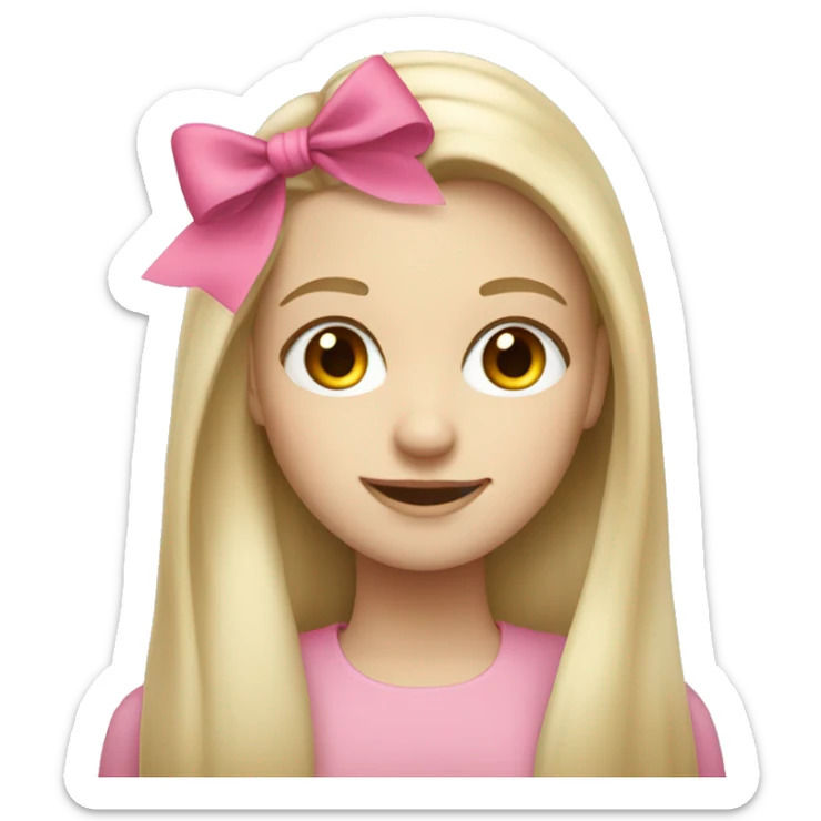 pale blonde girl with long straight hair with a pink bow in her hair sticker