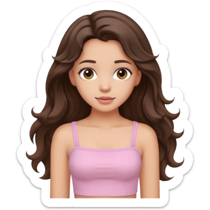 aesthetic brunette girl in light pink tube top shirt with long wavy hair sticker