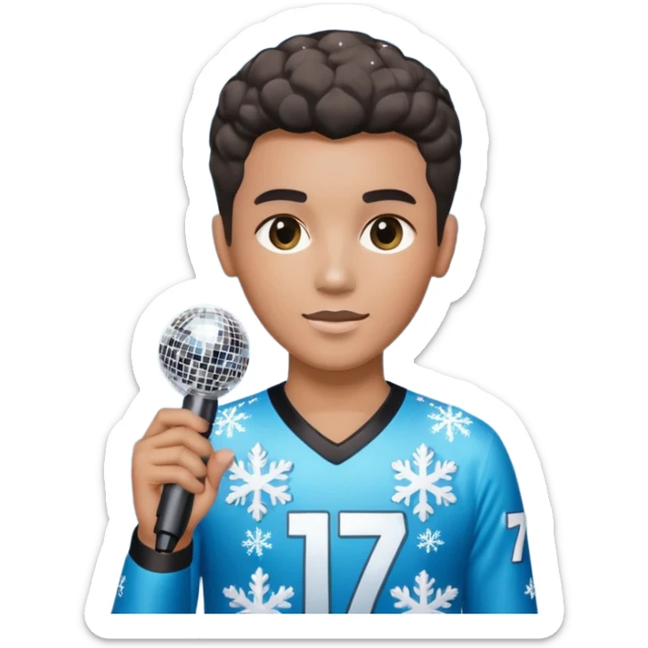 I want these emojis 💎🎤🪩❄️ in one frame with the number 17 I don't want a girl or boy in the pictures. sticker