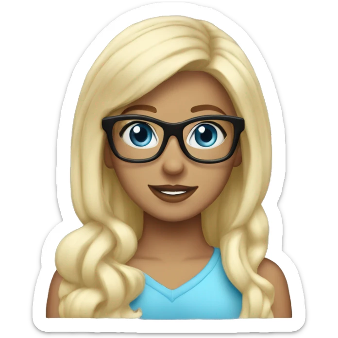 girl blondie blue eyes black glasses big luge sticker