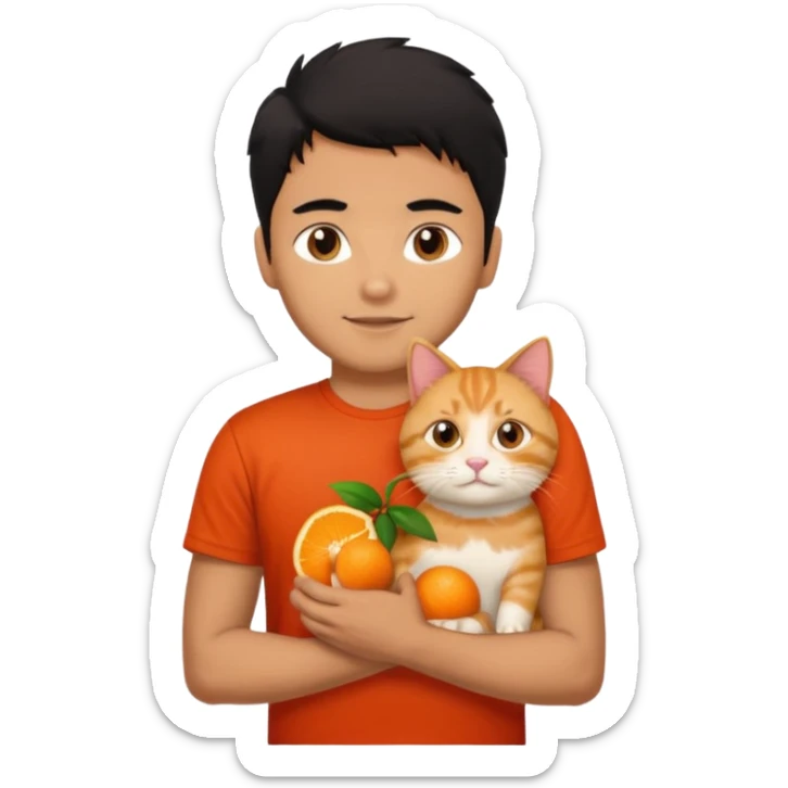 Indian Brown guy with black hair in red t-shit with orange cat sticker