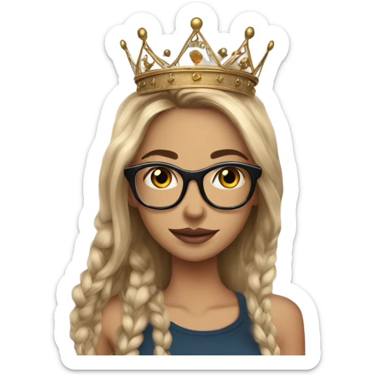 Beautiful girl, long hair, tattoos, glasses and a crown sticker