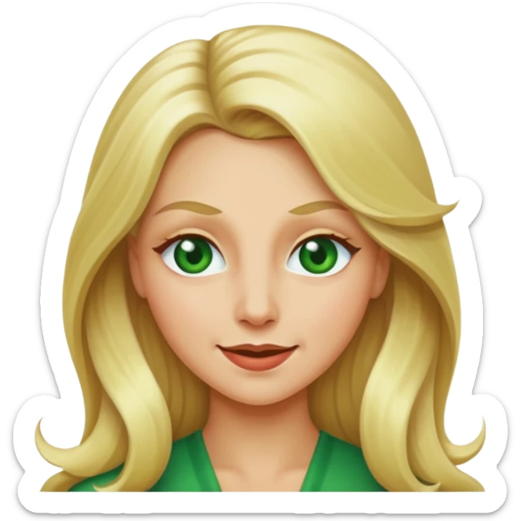 blonde with long hair and green eyes, winking, iOS Apple emoji style sticker