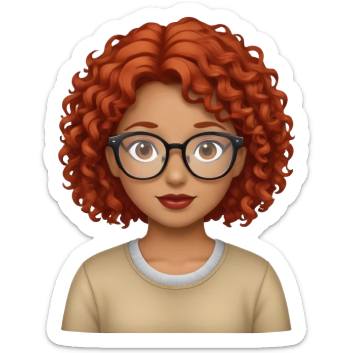 a girl with glasses, tan skin and curly red hair sticker