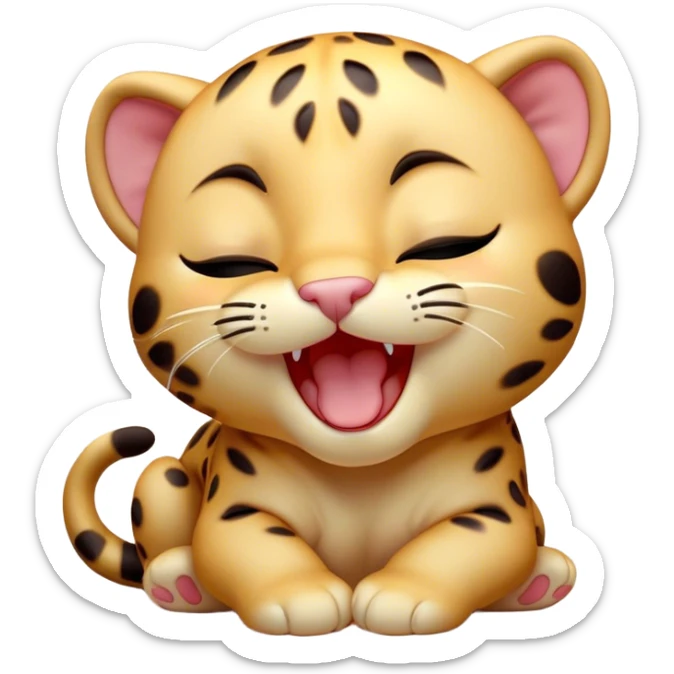Cinematic Cute Yawning Baby Panther Portrait Emoji, Head tilted slightly with a dramatic, wide-open yawn, showcasing a small, plush body with drowsy, half-closed eyes and an open, relaxed expression, Simplified yet irresistibly adorable features, highly detailed, glowing with a soft, cozy glow, high shine, relaxed yet expressive, stylized with a dash of whimsical charm, soft glowing outline, capturing the essence of a drowsy yet affectionate baby panther that appears ready to stretch out for a nap! sticker