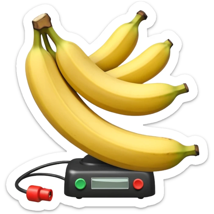 Bomba de dinamite ilustrada com seis bananas vermelhas presas por fitas pretas. Possui um cronômetro digital central marcando "00:00:03" e fios coloridos em espiral saindo das extremidades. sticker