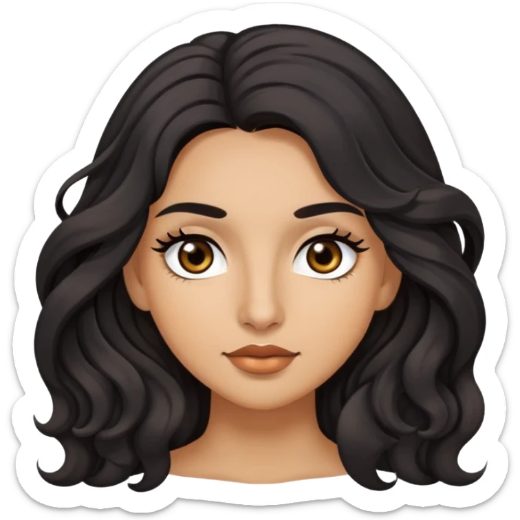 woman with olive skin, brown eyes and long lashes, and long black wavy hair  sticker