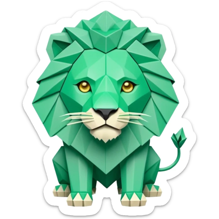 origami lion in color green mint rgb(168, 251, 211) sticker