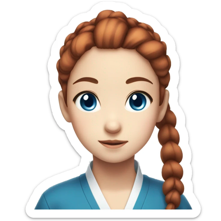 Japanese anime-inspired young girl with red brown hair tied in a ponytail and mesmerizing blue eyes sticker