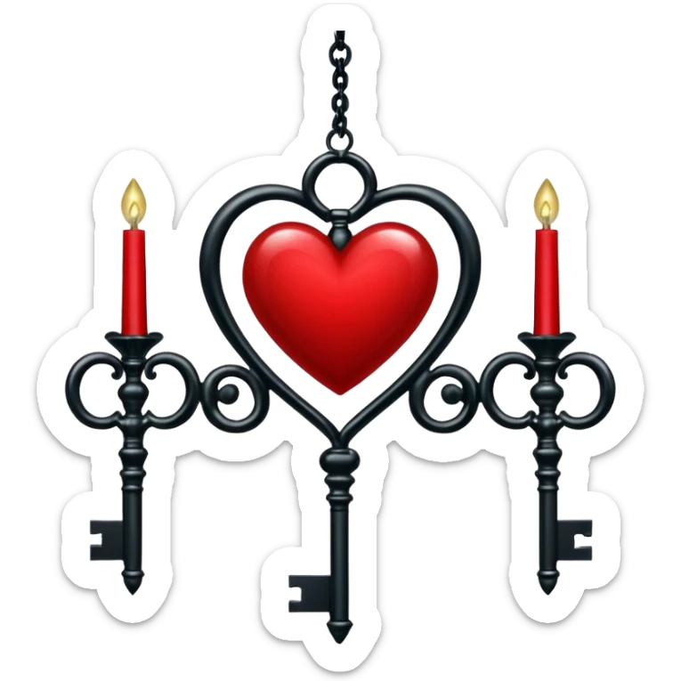 red heart with a gothic key, velvet ribbon, and chandelier, dark romance sticker