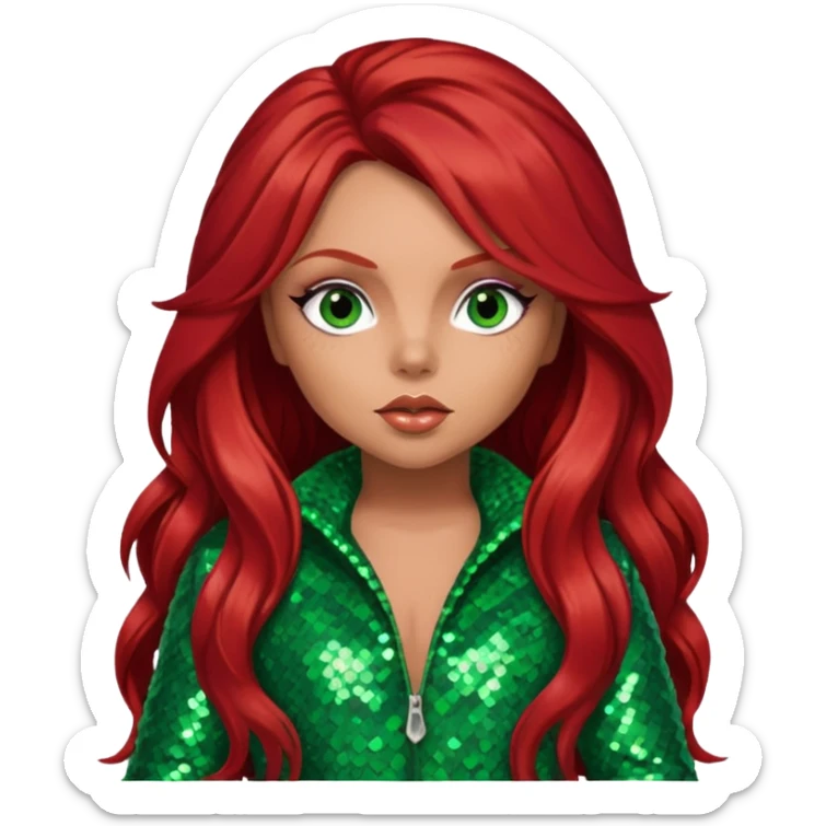 Jesy Nelson from Little Mix with long red hair, green sequin outfit sticker
