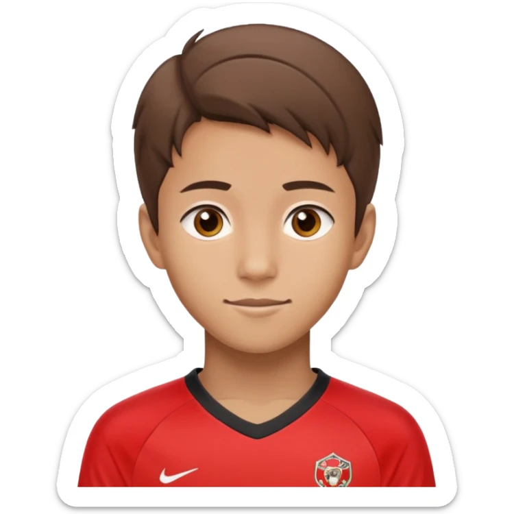 - Nam
- 15 tuổi
- Da vàng
- Tóc nâu, ngắn
- Mặt dài, Cười mỉm
- Áo bóng đá màu đỏ
 sticker