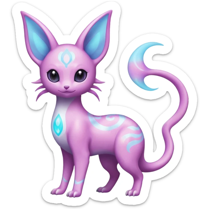 Shiny Sparkly Bioluminescent Glowing Espeon-Lumineon-Skitty-Amaura-Dragonair-Fakémon-hybrid-creature (full body)  sticker