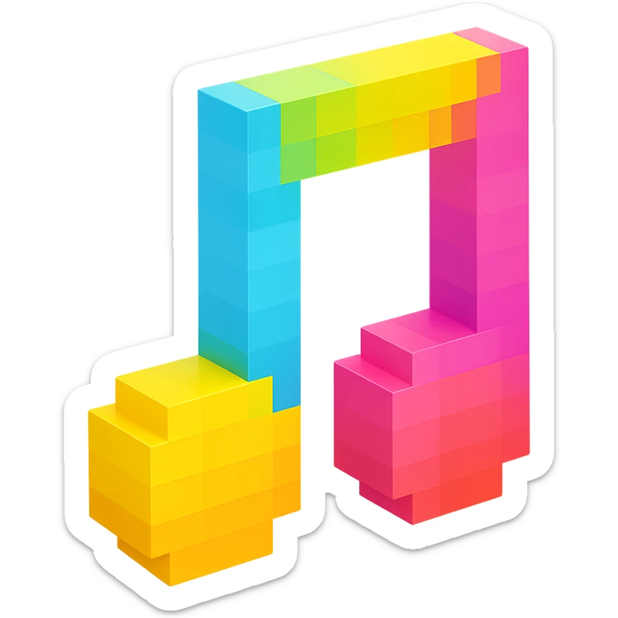 music note, voxel style, bright colors, 3D cubic form sticker