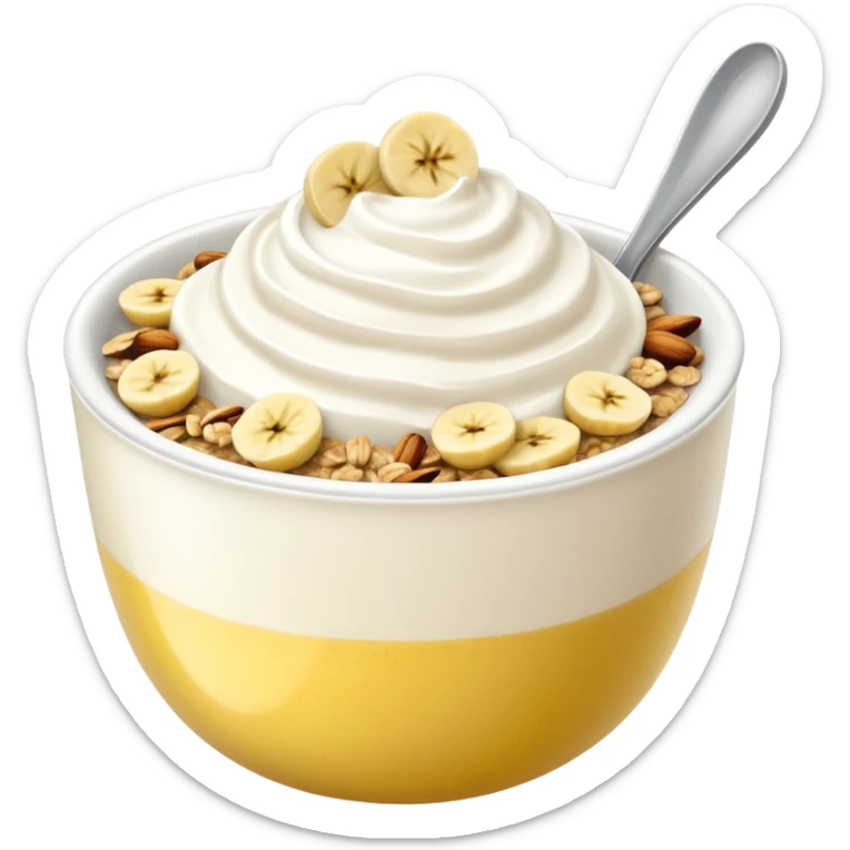 Crüsli-müsli, nøtter, bær, bananskiver, med Kefir-Biola-yoghurt i skål  sticker