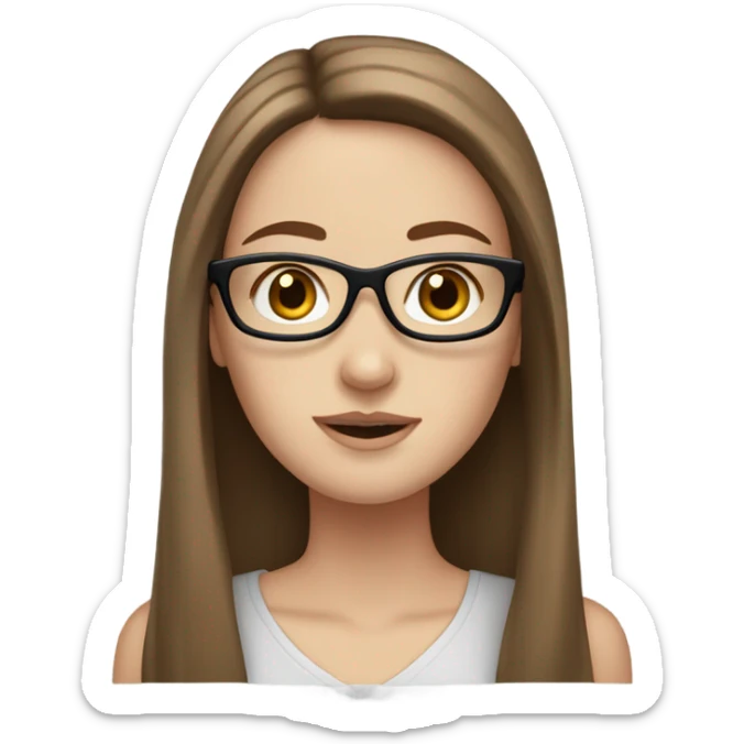 White girl with straight long brown hair and freckles and glasses ￼ sticker