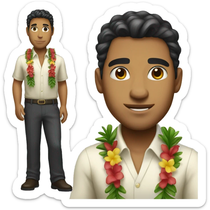 a full portrait of a Hawaiian man with a corporate outfit and no lei. Just a clean outfit. sticker