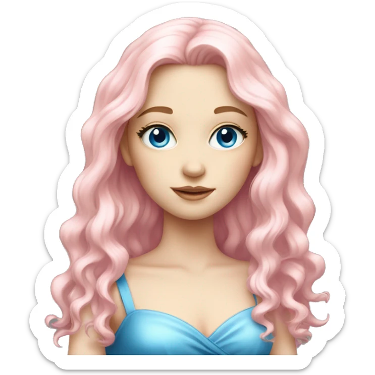 Pale girl, pink long hair,blue eyes,shiny golden dress sticker