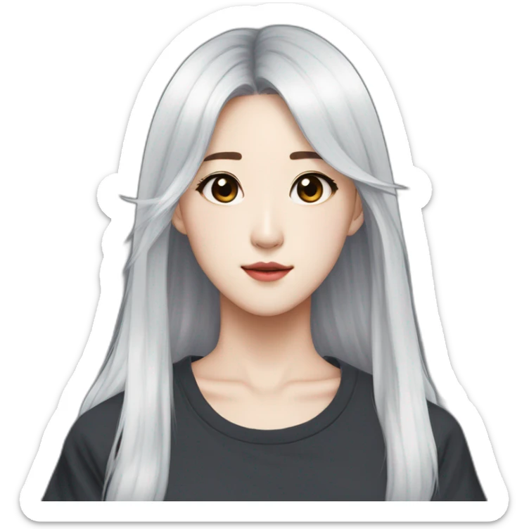 Kim jisoo idol with long but wolf cut bandgs and with white sweatshort hair sticker