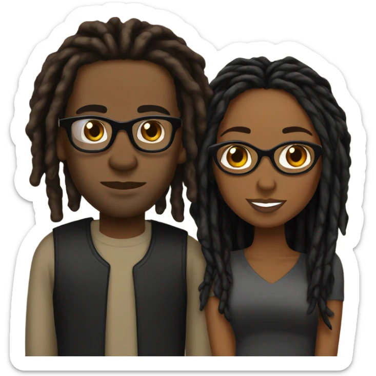 black couple with locs, brown skin with long black locs, light skin with glasses and BLACK locs tied up kissing sticker