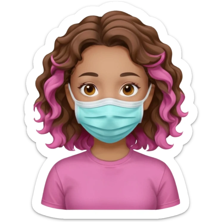 lightskin girl having a spa day with face mask and pink shirt and brown wavy hair  sticker