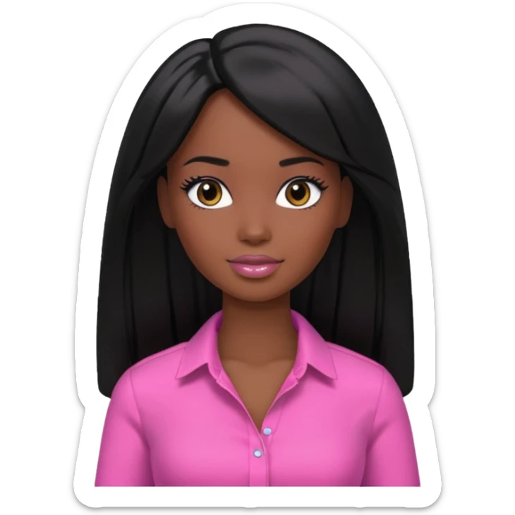 Make skin Darker skin Black barbie, long black  hair, pink  shirt  sticker