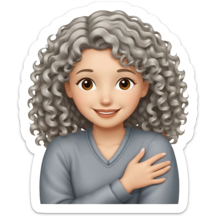 silver, wavy/curly hair shorter than shoulder-length lady giving hug and smiling sticker