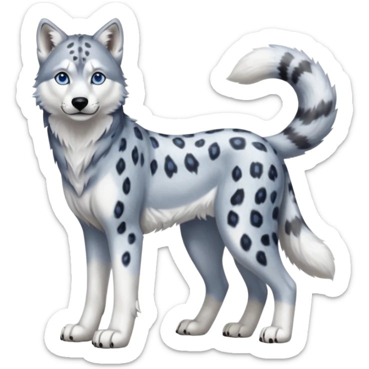 Realistic lanky natural feral beautiful pretty "Schnolf"-"TaniDaReal"-Husky-Snow-leopard-wolf-hybrid-fusion-animal-creature, full body sticker