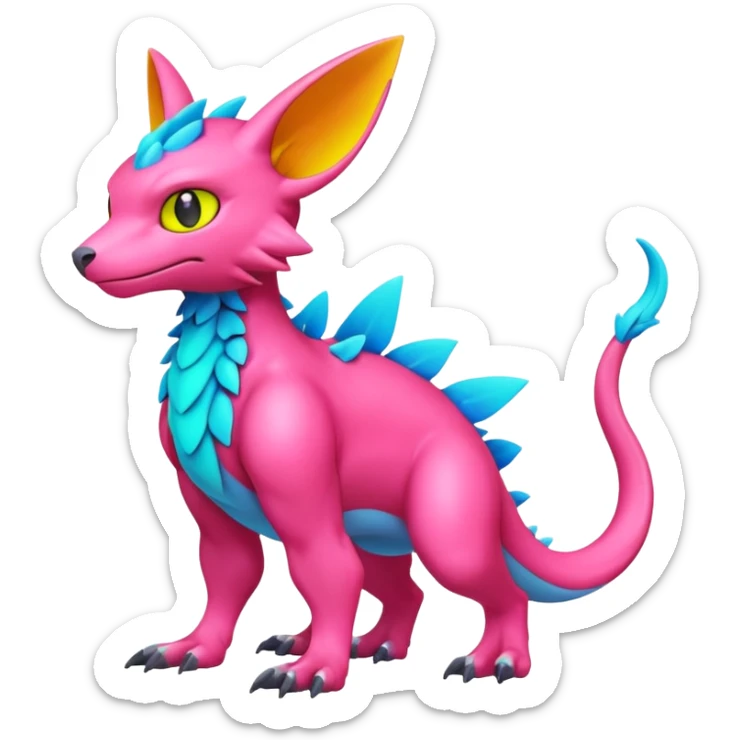 colorful neon-colored Fakémon-Digimon-Fionbri-Trico-creature (full body) sticker