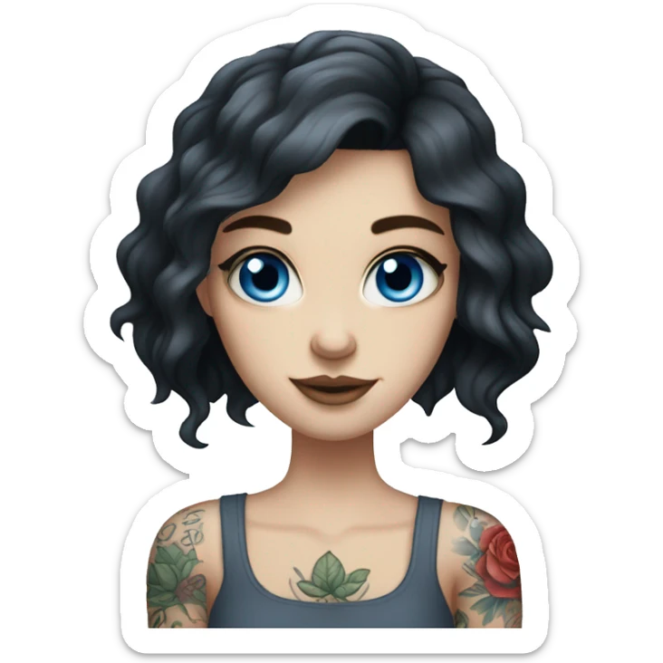 A blue eyed brunette pale white girl with tattoos on her arms sticker