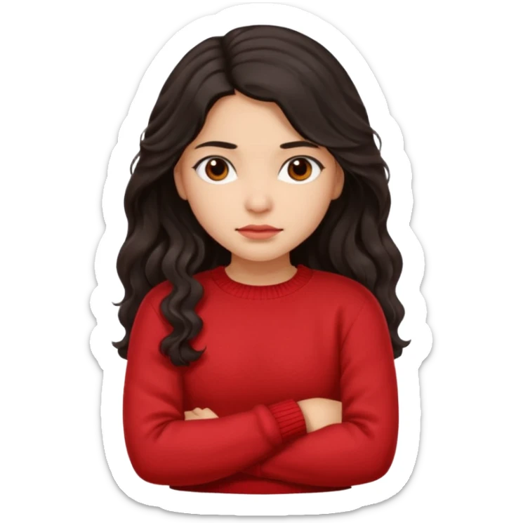 Hispanic girl dark long wavy hair crossing her arms with slight pout sticker
