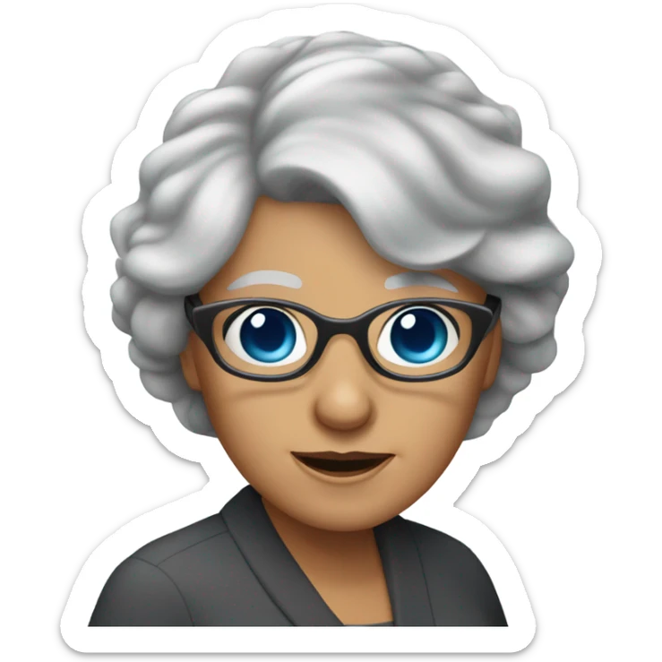 Blue eyes younger grandma with longer gray hair and sunglasses  sticker