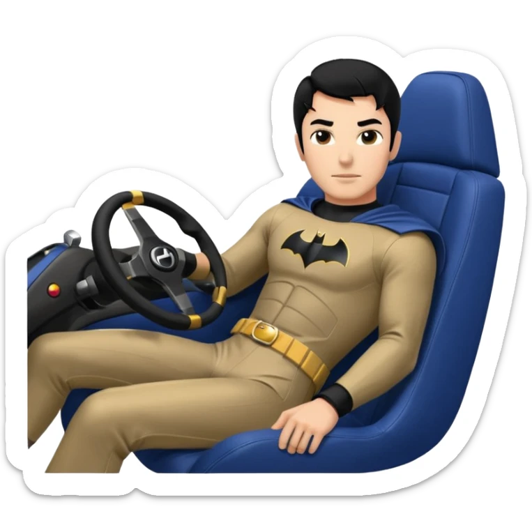 full size real-appearance road racing sexy muscular Batman’s masculine midnight-colored tight outfit 1970’s tv style dark knight stealthy accurate sporty safe plush deluxe off-road pursuit drifting car lexus (black hair,reclining and relaxed torso and shoulders back against seat) rallycross kart  sticker