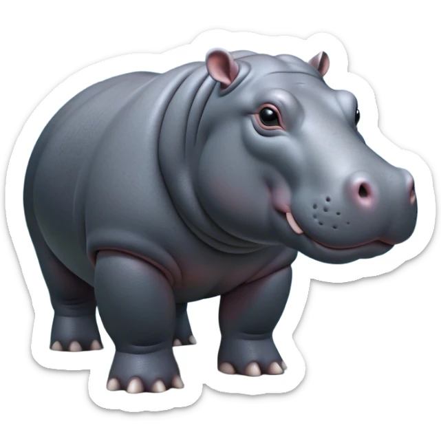 Cinematic Noble Hippo Portrait Emoji, Poised and regal, with a massive, robust build and a smooth, well-groomed slate-gray hide, deep-set soulful eyes, Simplified yet sharp and sophisticated features, highly detailed, glowing with a soft, dignified glow, high shine, intelligent and calm, stylized with an air of riverine majesty, focused and attentive, soft glowing outline, capturing the essence of a watchful and confident water-dweller, so majestic it feels as though it could lumber out of the screen with effortless authority! sticker