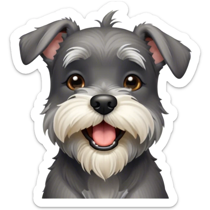 Cinematic Cute Yawning Miniature Schnauzer Portrait Emoji, Head cocked with a wide, adorable yawn and droopy, charming eyes, featuring a neatly trimmed, lovable salt-and-pepper fur, simplified yet irresistibly cute, highly detailed, glowing with a warm, relaxed radiance, high shine, exuding a sleepy yet spirited charm, styled with a soft, cozy glowing outline, capturing the essence of a Miniature Schnauzer mid-yawn, radiating pure, drowsy cuteness! sticker
