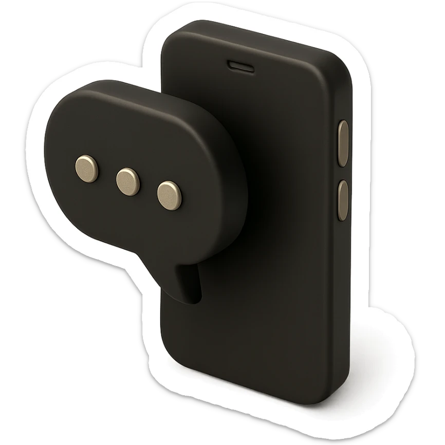 a smartphone with a chat bubble in 3D black style sticker